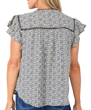 Thumbnail 2: Angels Women's Floral Short Ruffle Sleeve Top  