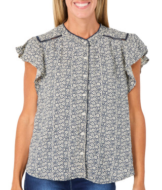 Thumbnail 1: Angels Women's Floral Short Ruffle Sleeve Top  