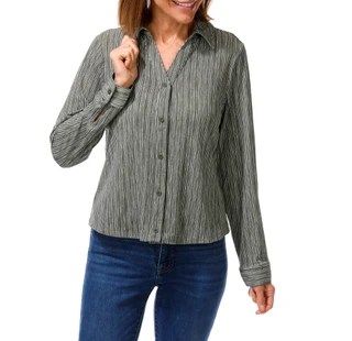 Thumbnail 1: Adrianna Papell Women's Long Sleeve Striped Button Down Top 
