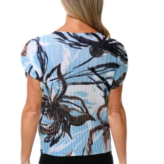 Thumbnail 3: Milano Women's Short Sleeve Pleated Palm Leaf Print Top 