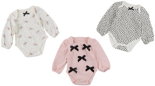 Thumbnail 1: Tahari 3 Pc Baby Girls Long Sleeve Bows Snap Onesies 