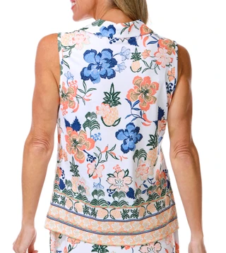 Thumbnail 8: Coral Bay Golf Women's Sleeveless Floral Split Neck Top 