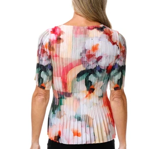 Thumbnail 2: Milano Women's Short Sleeve Pleated Watercolor Top 