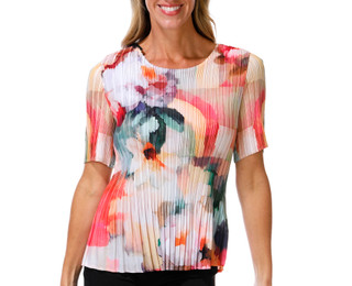 Thumbnail 1: Milano Women's Short Sleeve Pleated Watercolor Top 