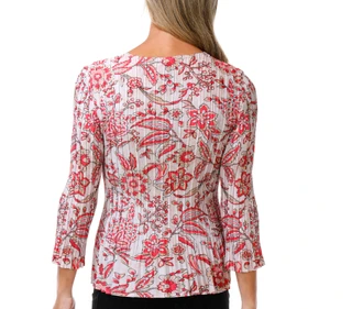 Thumbnail 3: Milano Women's 3/4 Sleeve Pleated Botanical Top 