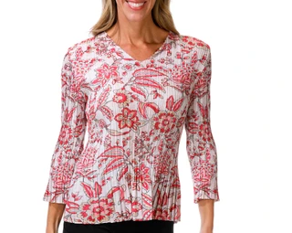 Thumbnail 1: Milano Women's 3/4 Sleeve Pleated Botanical Top 