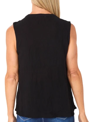 Thumbnail 2: Angels Forever Young Women's Sleeveless Split Neck Tie Front Top 