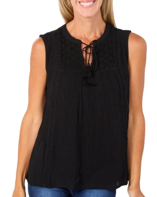Thumbnail 1: Angels Forever Young Women's Sleeveless Split Neck Tie Front Top 