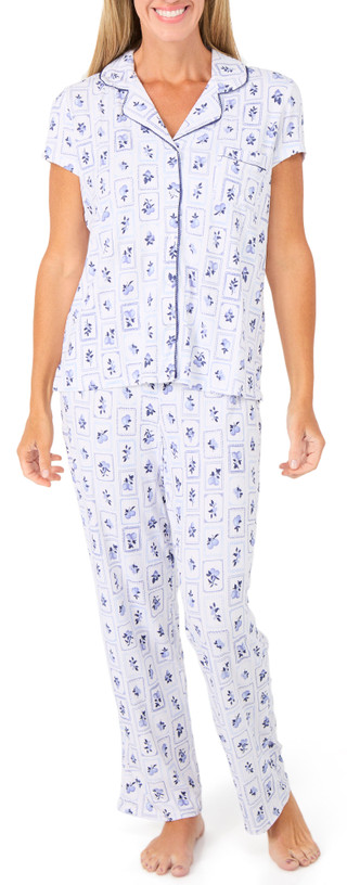 Thumbnail 1: Laura Ashley Women's 2 Pc Blueberry Short Sleeve Pajama Pants Set 