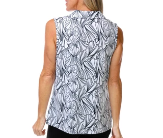Thumbnail 2: Coral Bay Golf Women's Sleeveless Polo Linework Petals Print Golf Top 