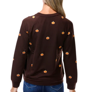 Thumbnail 3: Philosophy Women's Petite Long Sleeve Harvest Pumpkins Sweater 