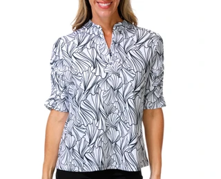 Thumbnail 1: Coral Bay Golf Women's 3/4 Sleeve Petals Print Golf Top 