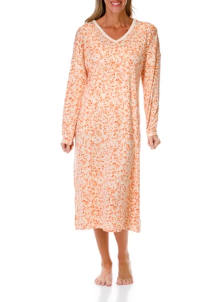 Thumbnail 1: Muk Luk Women's Long Sleeve Leaf Print Nightgown  