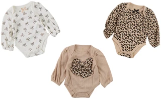 Thumbnail 1: Tahari 3 Pc Baby Girls Long Sleeve Bows Snap Onesies 