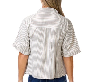 Thumbnail 2: MAX STUDIO Women's Short Sleeve Striped Button Top 