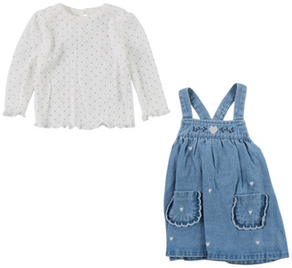 Thumbnail 2: Little Me Baby Girls 2 Pc Long Sleeve Denim Jumper Set 