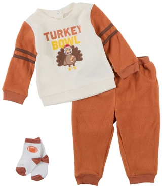 Thumbnail 1: Baby Starters 3 Pc Baby Boys Turkey Long Sleeve Jogger Set w/ Socks 