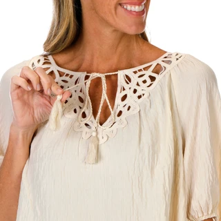Thumbnail 3: MAX STUDIO Women's Embroidered Neck Boho Top 