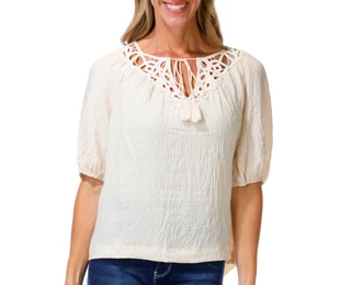 Thumbnail 1: MAX STUDIO Women's Embroidered Neck Boho Top 