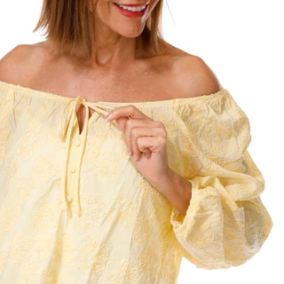 Thumbnail 2: AGB Women's Floral Embroidered Off-Shoulder Top 