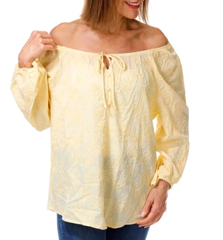 Thumbnail 1: AGB Women's Floral Embroidered Off-Shoulder Top 