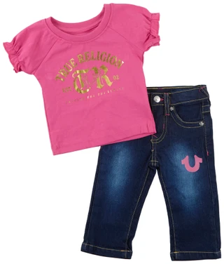 Thumbnail 1: True Religion 2 Pc Baby Girls Short Sleeve and Jean Pants Set  