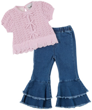 Thumbnail 1: Rare Editions Toddler Girls 2 Pc Flare Denim Pants Set 