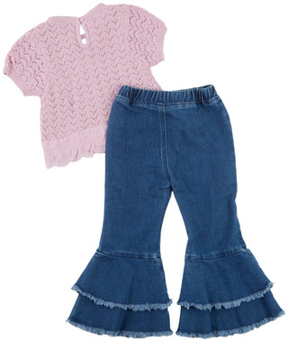 Thumbnail 2: Rare Editions Toddler Girls 2 Pc Flare Denim Pants Set 