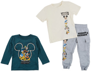Thumbnail 1: Disney 3 Pc Toddler Boys Long and Short Sleeve Tees w/ Jogger Set 