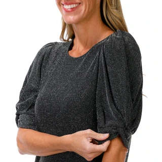 Thumbnail 2: DKNY Women's Short Puff Sleeve Metallic Top 
