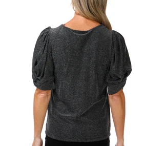 Thumbnail 3: DKNY Women's Short Puff Sleeve Metallic Top 