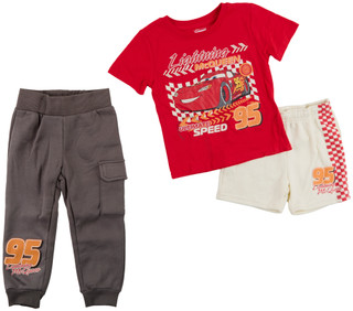 Thumbnail 1: Disney 3 Pc Toddler Boys Cars Short Sleeve Shorts and Pants Set 