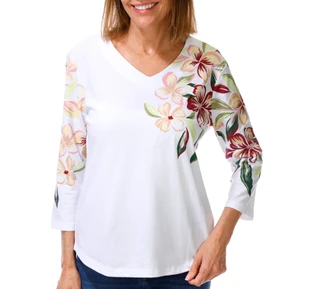 Thumbnail 1: Coral Bay Women's 3/4 Sleeve Floral Print V Neck Top 