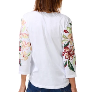 Thumbnail 2: Coral Bay Women's 3/4 Sleeve Floral Print V Neck Top 