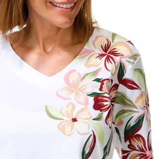 Thumbnail 3: Coral Bay Women's 3/4 Sleeve Floral Print V Neck Top 