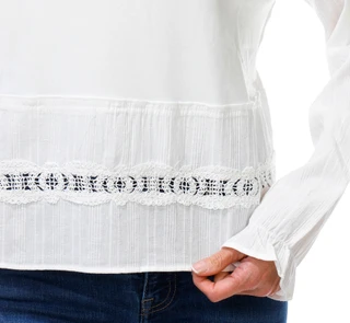Thumbnail 2: BUNULU Women's Long Sleeve Pullover Top With Crochet Trim 
