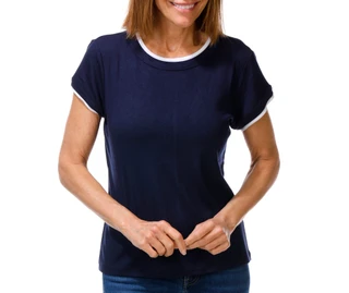 Thumbnail 1: BUNULU Women's Short Sleeve Rib Contrast Collar Tee 