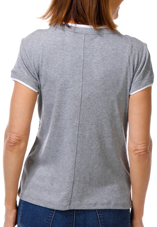 Thumbnail 2: BUNULU Women's Short Sleeve Rib Contrast Collar Tee 