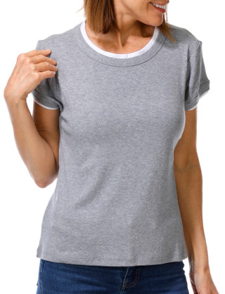 Thumbnail 1: BUNULU Women's Short Sleeve Rib Contrast Collar Tee 