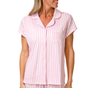 Thumbnail 2: Laura Ashley Women's 2 Pc Stripe Button Down Pajama Pants Set 