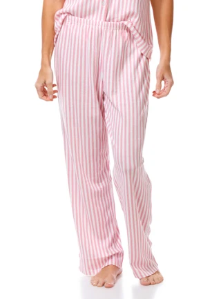 Thumbnail 3: Laura Ashley Women's 2 Pc Stripe Button Down Pajama Pants Set 