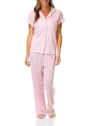 Thumbnail 1: Laura Ashley Women's 2 Pc Stripe Button Down Pajama Pants Set 