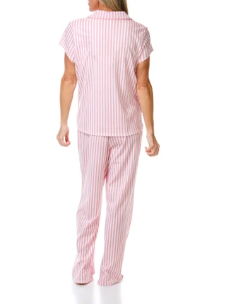 Thumbnail 4: Laura Ashley Women's 2 Pc Stripe Button Down Pajama Pants Set 