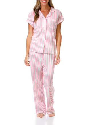 Thumbnail 1: Laura Ashley Women's 2 Pc Stripe Button Down Pajama Pants Set 