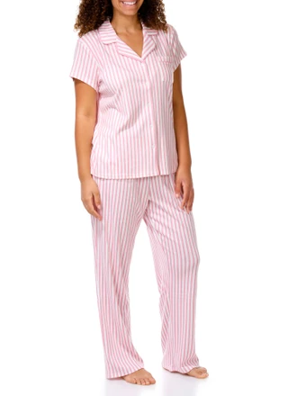Thumbnail 1: Laura Ashley Women's 2 Pc Stripe Button Down Pajama Pants Set 