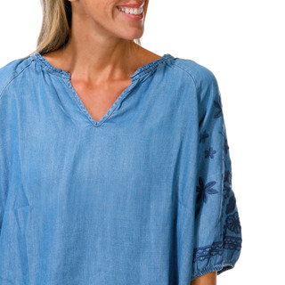 Thumbnail 3: Coral Bay Women's Embroidered Elbow Sleeve Chambray Top 