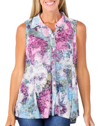 Thumbnail 1: Vera Rose Women's Sleeveless Floral Collared Top 