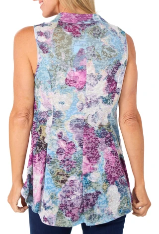 Thumbnail 2: Vera Rose Women's Sleeveless Floral Collared Top 