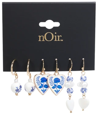 Thumbnail 1: Noir 3-Piece White & Blue Earrings 