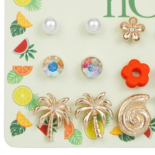 Thumbnail 2: Noir 9-Piece Tropical Stud Earrings 